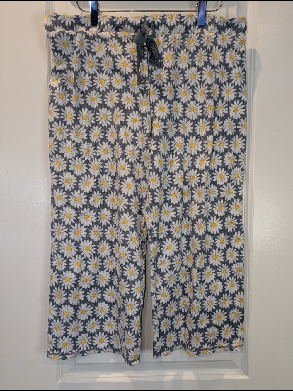 Roudelain XL Daisy Floral Wide Leg Lounge Pants Gray White Yellow Stretch